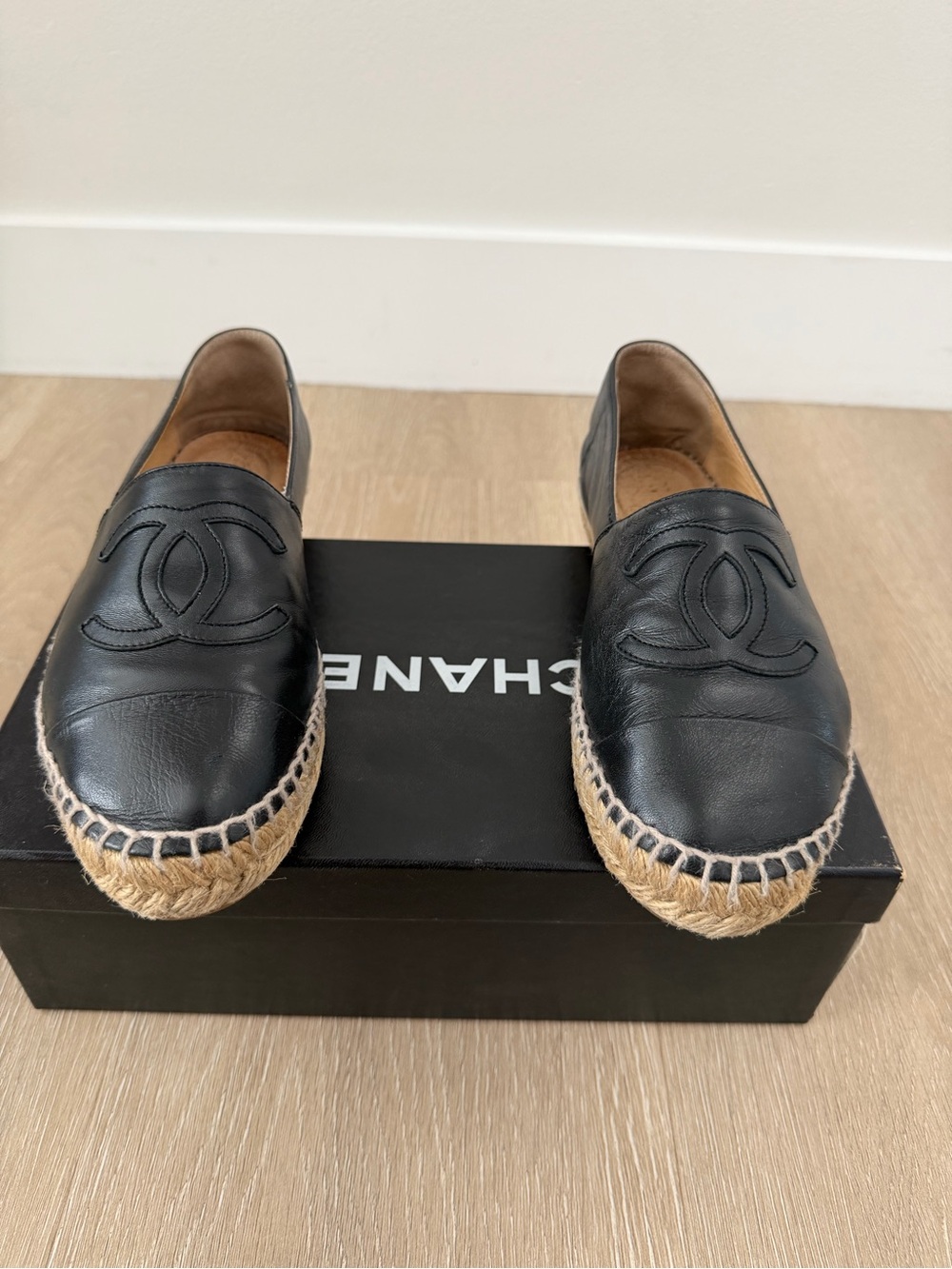 Chanel Black Lambskin CC Espadrilles Size 36